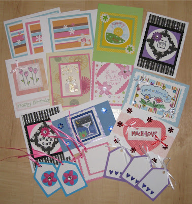 12 handmade greeting cards by me along with 8 handmade gift tags!