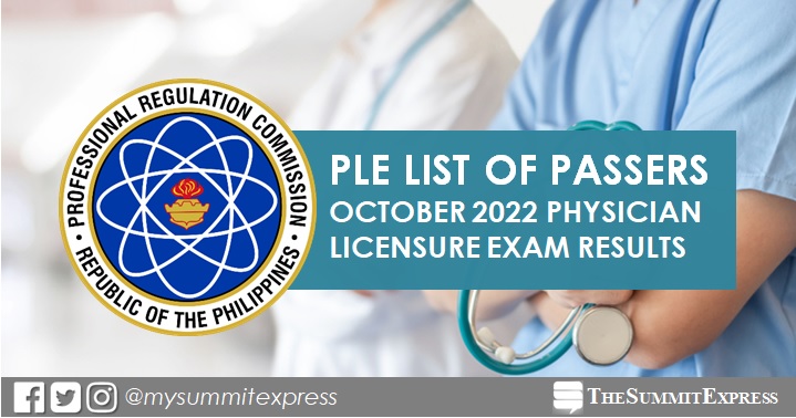 PLE RESULT: October 2022 Physician board exam list of passers, top 10