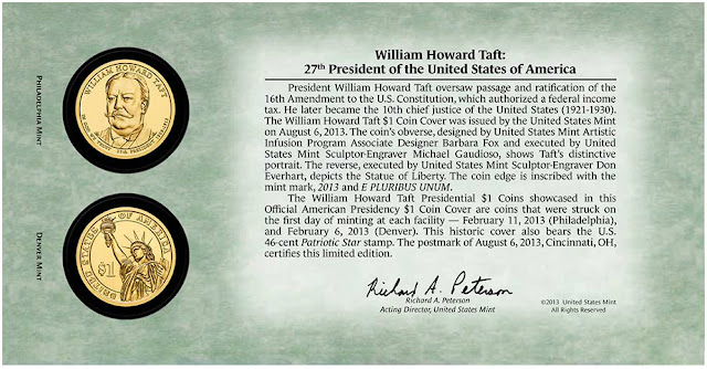 William Howard Taft 2013 One Dollar Coin Cover
