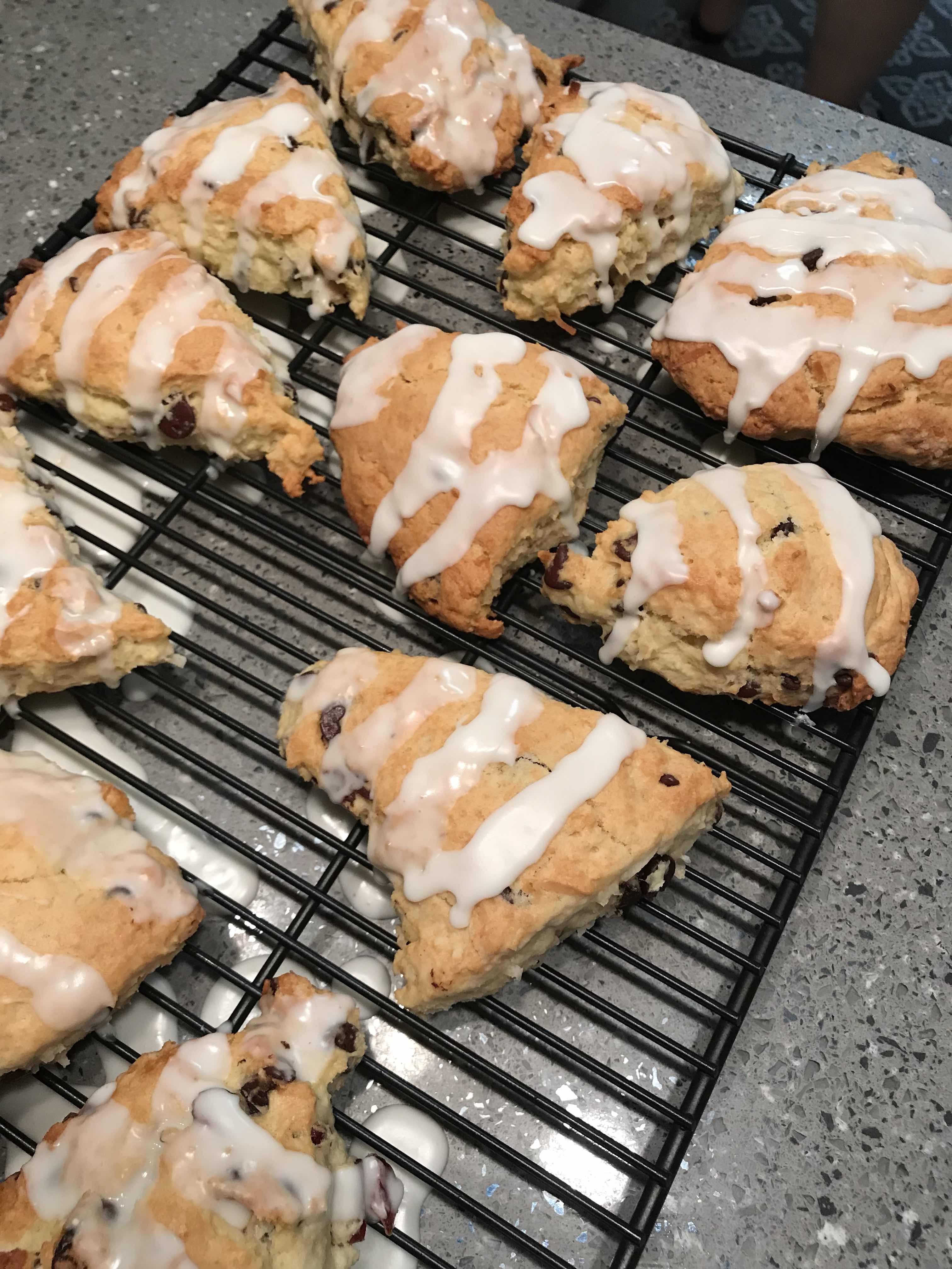 iced chocolate coconut scones