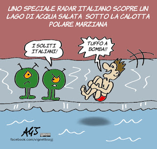 Acqua, marte, vita extraterrestre, scienza, umorismo, italiani all'estero, vignetta