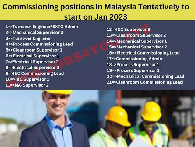 Commissioning positions in Malaysia Tentatively to start on Jan 2023