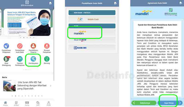 Menu pendaftaran auto debet mandiri BPJS