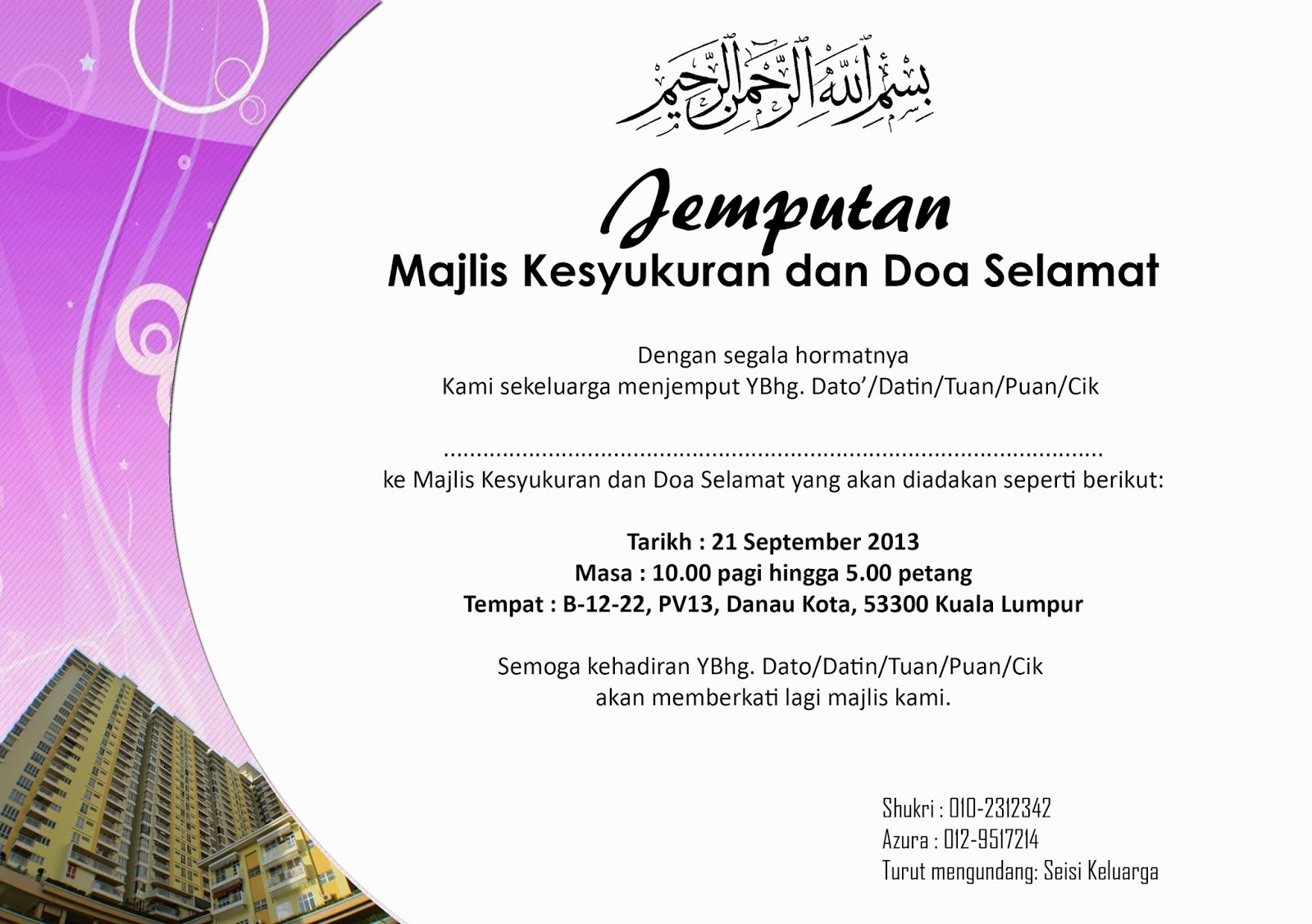 Contoh Surat Jemputan Makan Tengahari