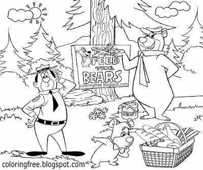 Kids printable national park US motion picture yogi bear's adventures feeding wild animals coloring