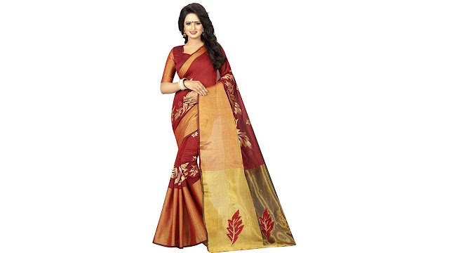 Mira Fashion That Gives You Style Printed Daily Wear Cotton Saree  (Maroon)