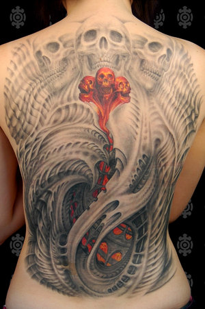 Beautiful Back Body Skull Tattoo for Girl