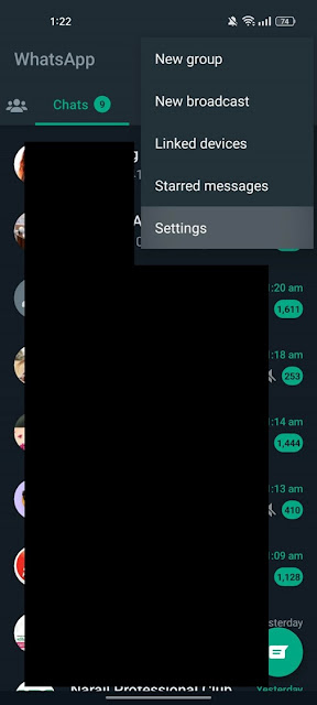 settings option of your WhatsApp account