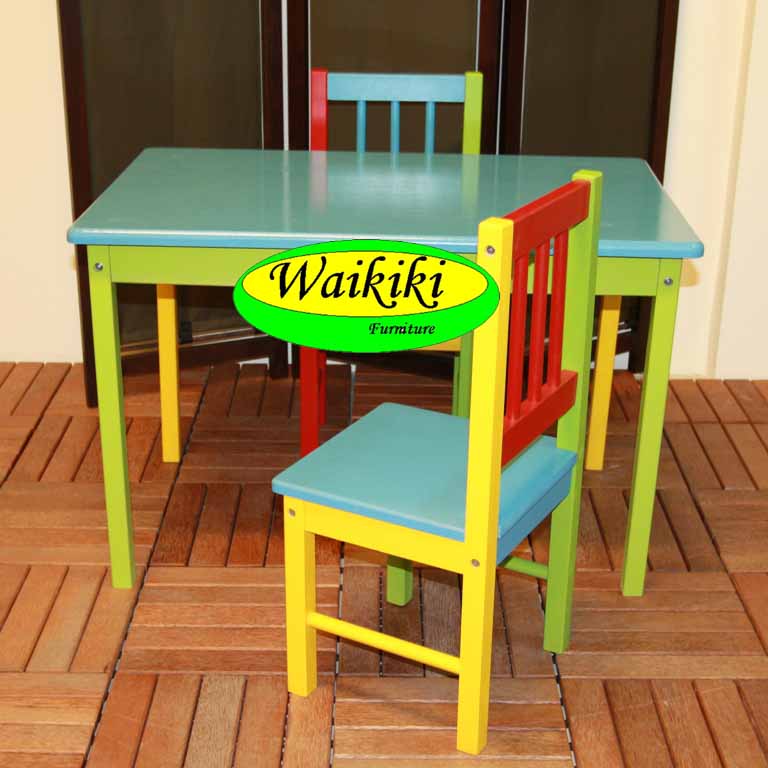 White Oak Wood Furniture Meja Belajar  Anak  dgn 2 kursi 