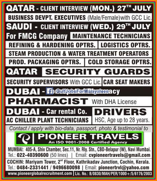 Qatar, KSA & Dubai large job vacancies
