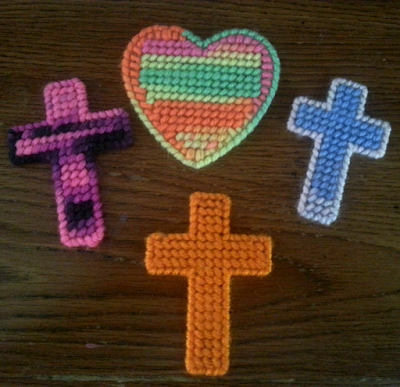 Plastic Canvas crosses and heart