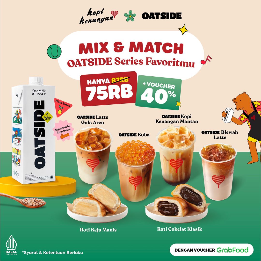 Promo Kopi kenangan Mix & Match Oatside Series – Hanya Rp. 75RB + voucher 40%