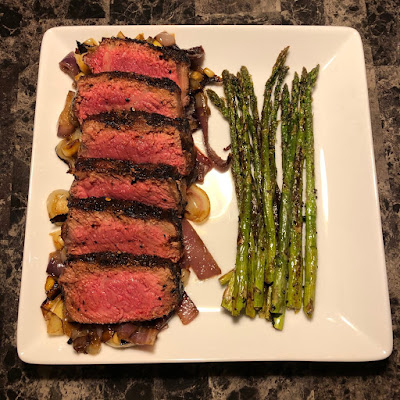 New York strip with grilled asparagus