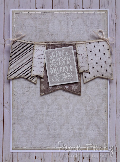 Christmas card with string of bunting, using Merry Messages stamps by LOTV