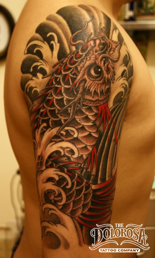 Dragon Carp tattoo Simple color scheme finished in about 15 hours