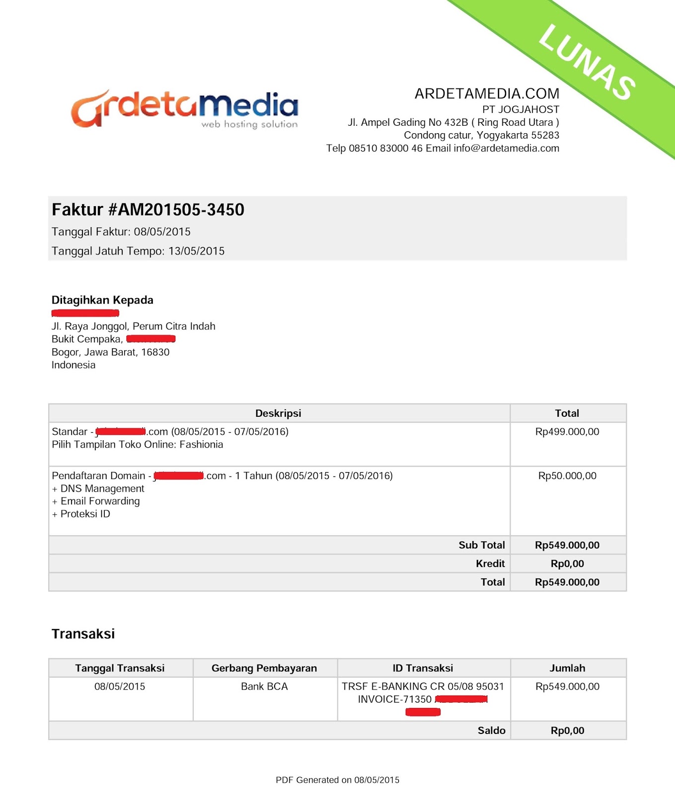 Contoh Format Invoice atau Surat Tagihan - Brankas Arsip