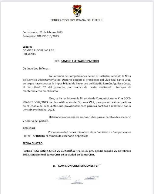 El partido Real Santa Cruz vs Guabira cambia de horario