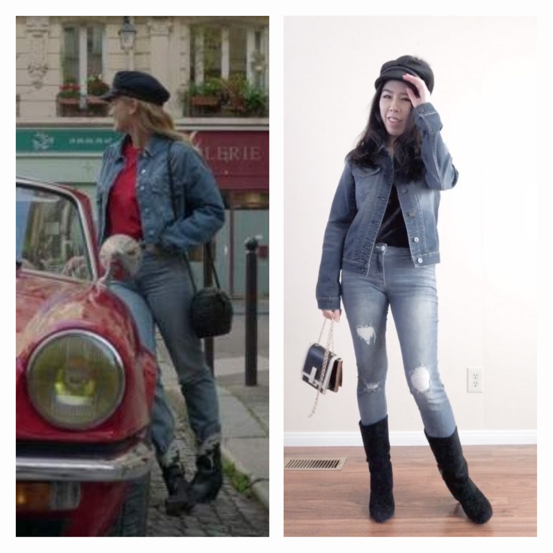 Adrienne Nguyen_Camille's All Denim Outfit_Denim Jean Jacket with Denim Jeans and Newspaper Hat_Chateau Look_American Style