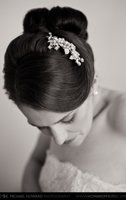 Rain Tree County brooch in an elegant chignon