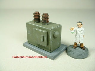 Small scale power generator designed for 25-28mm war games and role-playing games - type 3 - front view.