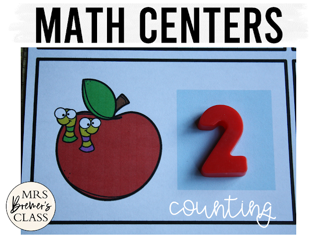 Kindergarten Math Centers Activities for practice with counting, number sequencing, number words, missing numbers & number charts using hands-on learning