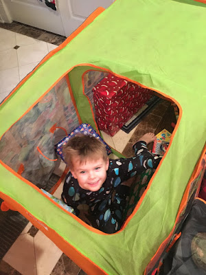Ryan set up camp in a Teenage Mutant Turtle tent