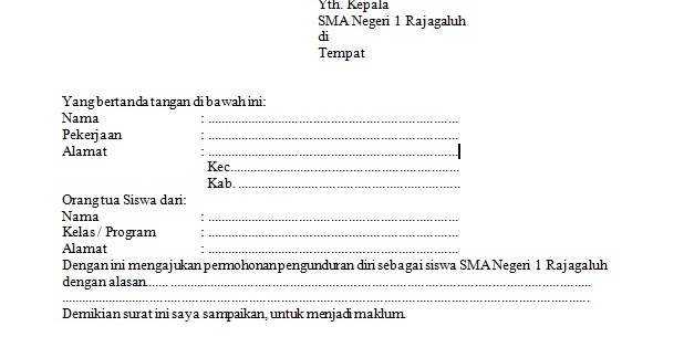 Contoh Surat Permohonan Pengunduran Diri Sebagai Siswa 