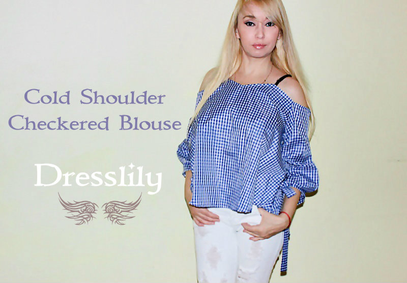 Shopping in Dresslily: Свободная блуза с открытыми плечами Cold Shoulder Checkered Blouse / обзор, отзывы