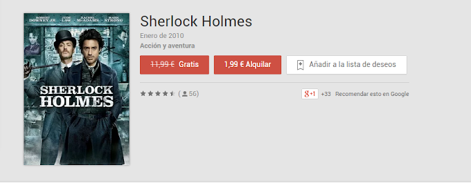 Google Play regala la película Sherlock Holmes para su android por tiempo limitado. Aproveche!!!!!!