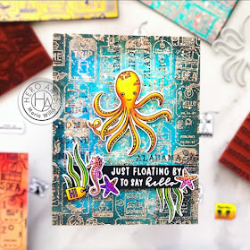 #cardmaking, #cards, #craft, #create, #distressoxideinks, #diy, #handmadecards, #ink, #mixedmedia, #paper, #stamp, Cardbomb, Hero Arts, maria willis, My Monthly Hero Kit August 2020, Tim Holtz, #ocean, #octopus, #copicmarkers, #copics 