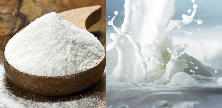 Trộn đều 1 thìa bột ngọc trai với sữa tươi không đường để tạo thành hỗn hợp sền sệt.
