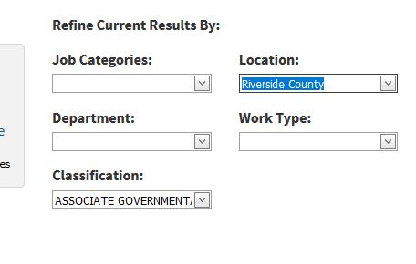 Image of refined job search.  Location then by Classification