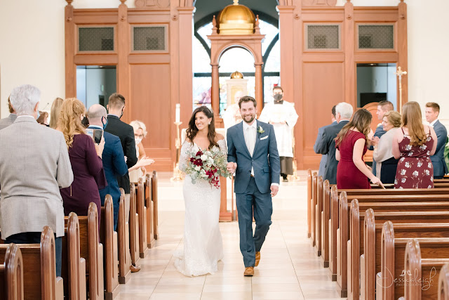 bride and groom leaving church ceremony