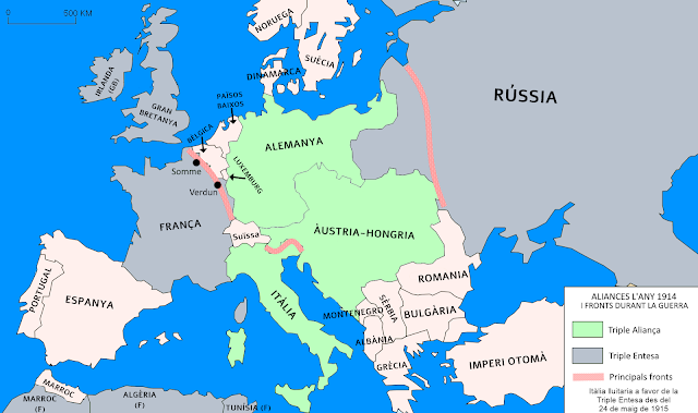 Mapa d'Europa durant la Primera Guerra Mundial