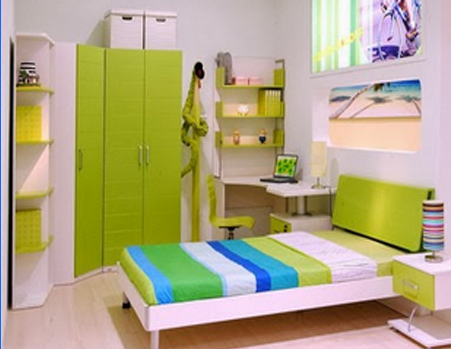 Desain Kamar Tidur Anak Perempuan Minimalis Warna Hijau