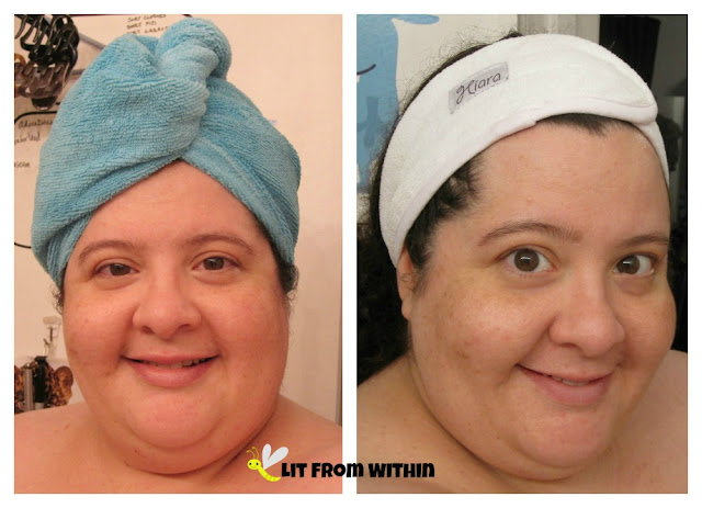 wearing the Hiara hair towel and headband