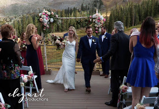 Bride and groom wedding ceremony Arapahoe Basin Black Mountain Lodge wedding deck