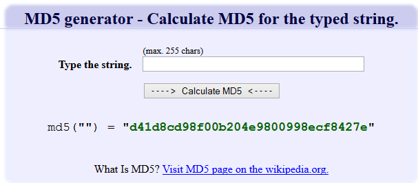 MD5 Generator - Calculate MD5 for the typed string