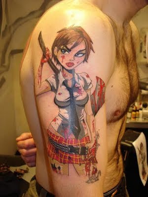 Pinup Girl Ninja Tattoo on Shoulder Beautiful Pinup Ninja Girl tattoo on 