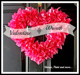 Tissue Paper Valentine Wreath - wreath made from torn tissue paper glued to foam core shape