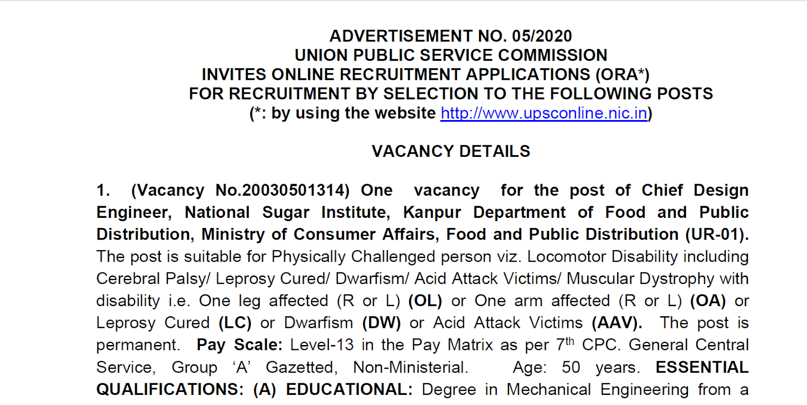 UPSC Various Recruitment 2020