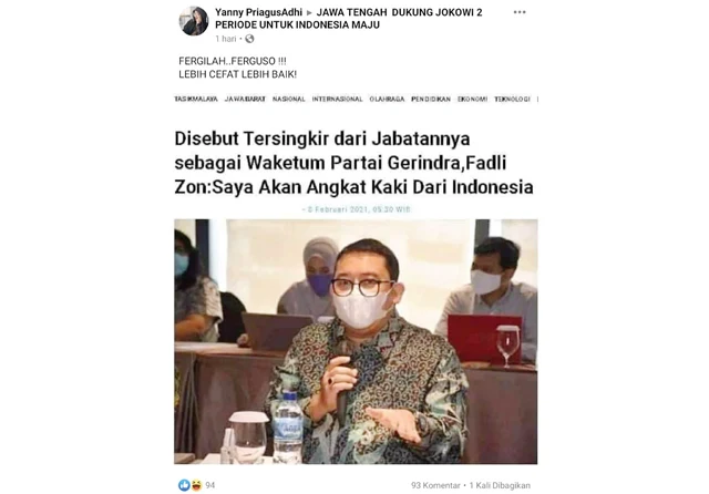 Hoax Fadli Zon Tersingkir dari Jabatan Waketum Gerindra