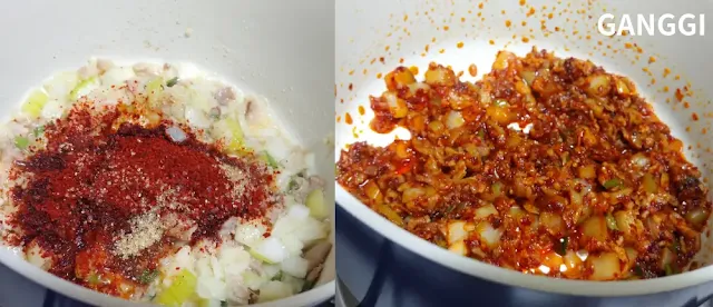 순두부찌개-재료에-고춧가루를-뿌려-섞은-사진