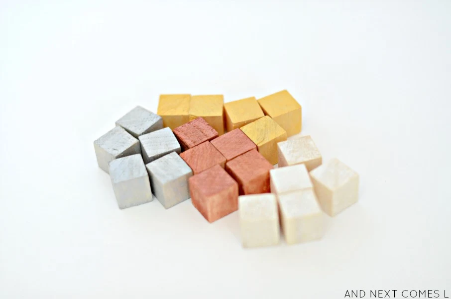 DIY metallic dyed mini blocks for kids from And Next Comes L