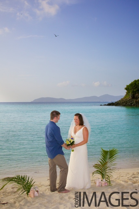 A few conch shells and palm leaves make a beautiful wedding aisle for the 