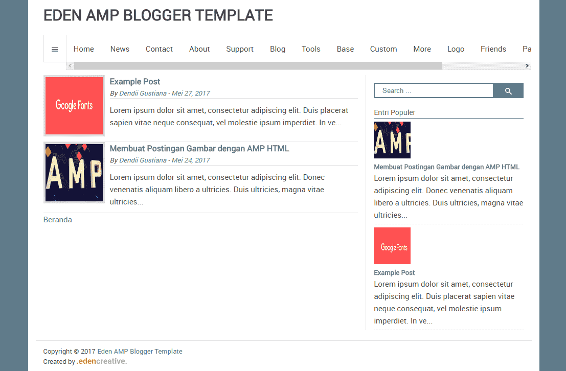 Kerangka Template Blogger AMP Valid dan Responsive