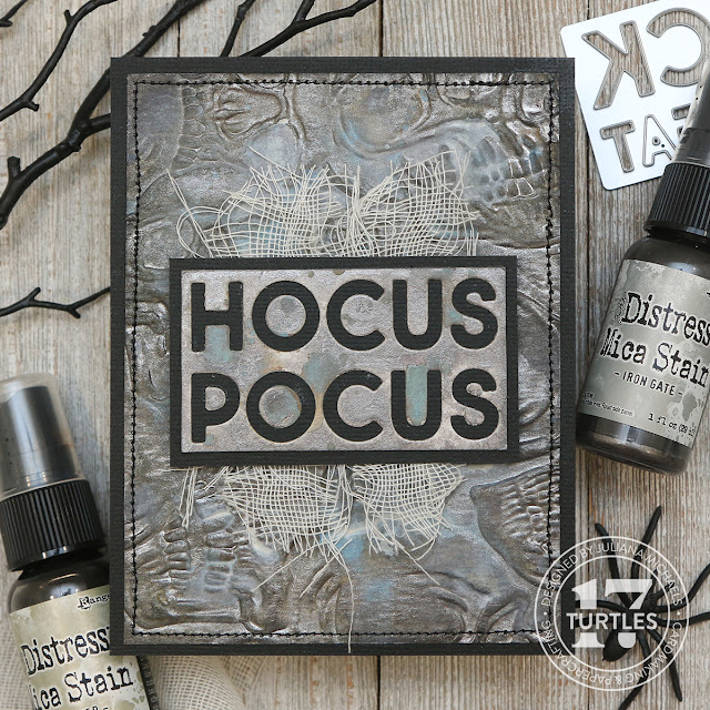 Hocus Pocus Halloween Card by Juliana Michaels featruing Eroded Metal Effect with Tim Holtz Halloween Distress Mica Stains