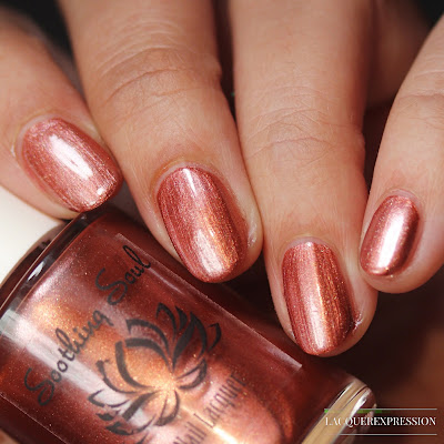 Nail polish swatch and review of Winter Rose. This is a rose gold metallic nail polish by Soothing Soul Nail Lacquer.