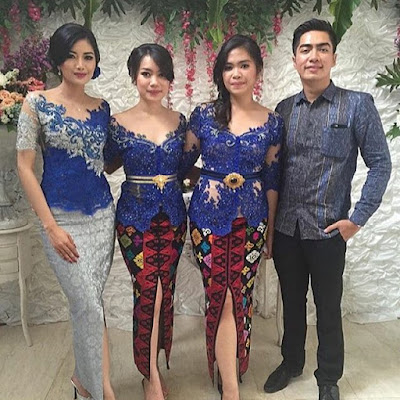 kebaya broklat biru cantik dengan rok span batik prada