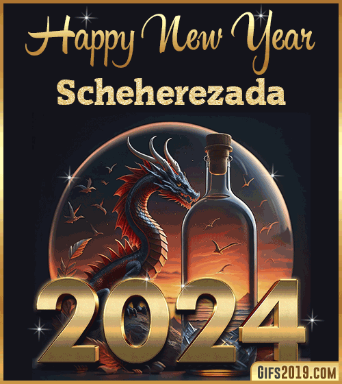 Dragon gif wishes Happy New Year 2024 Scheherezada